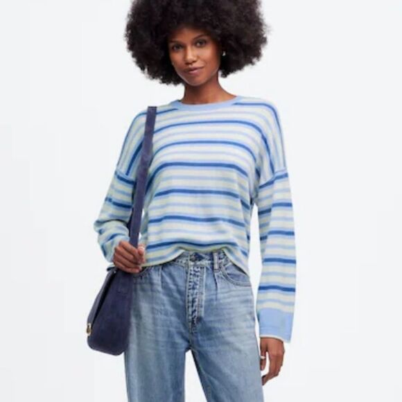 Madewell Striped Boxy Relaxed Fit Long Sleeve Casual Sweater Blue White Size XS - Picture 2 of 15